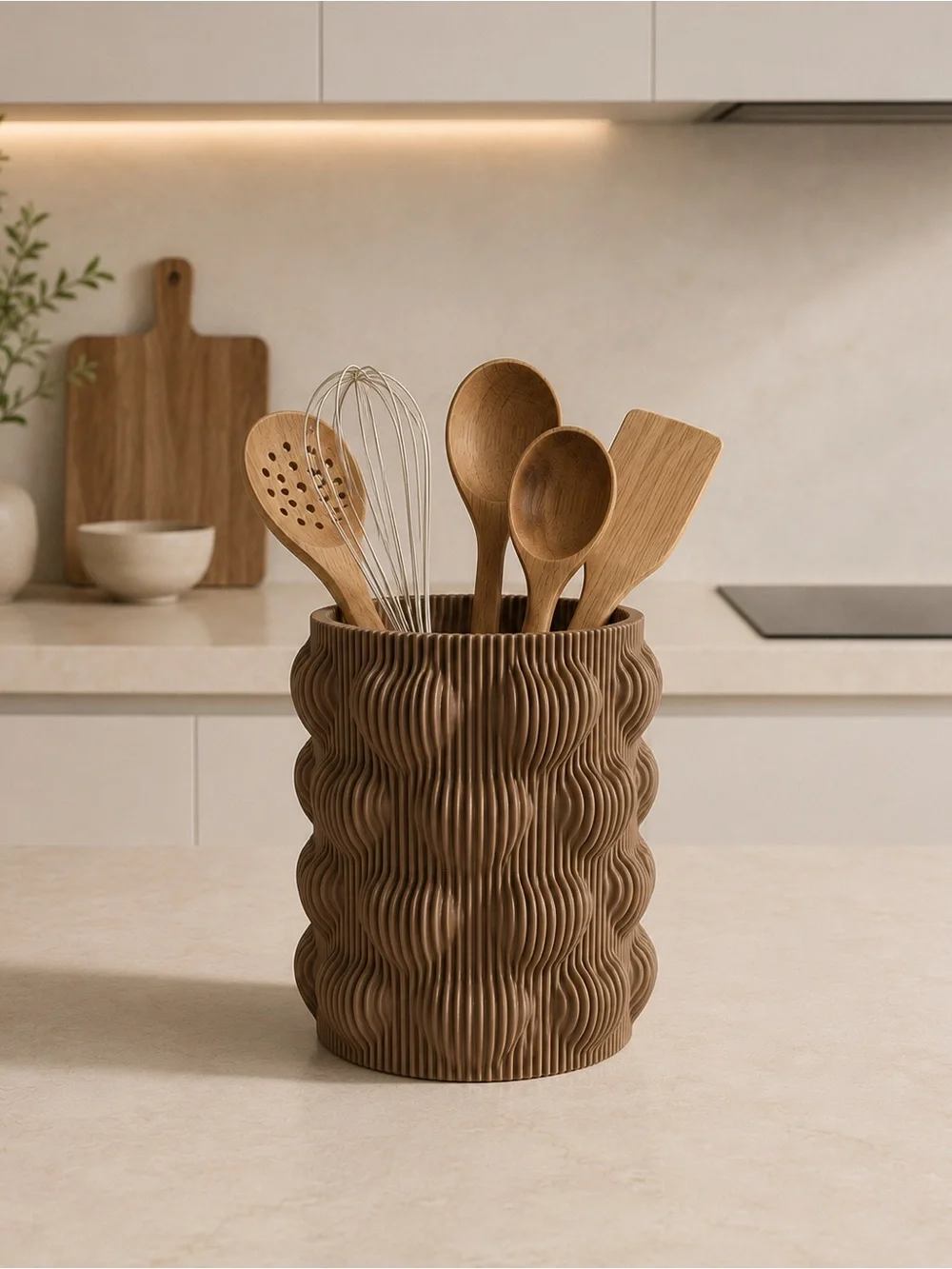 Brown Textured Heart Utensil Holder